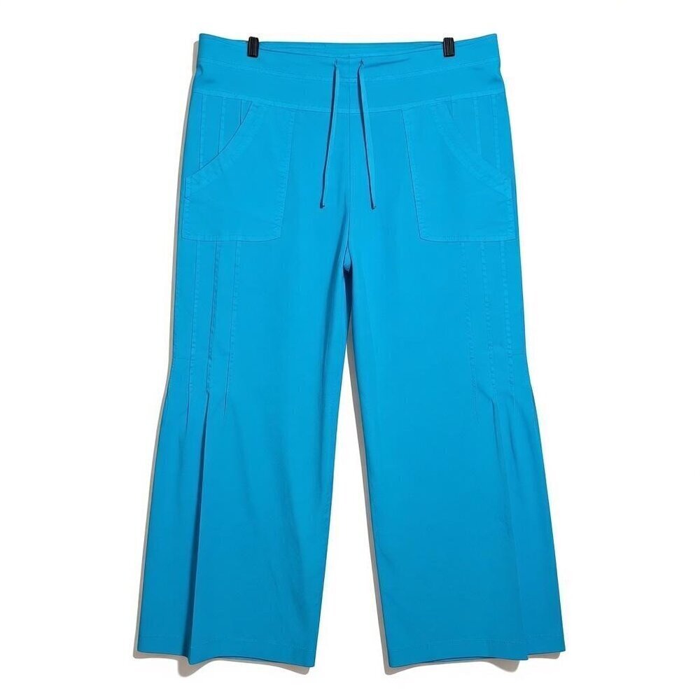 XCVI Wide-Leg Cotton Stretch Pants Turquoise Drawstring Waist Size XL - Picture 2 of 7